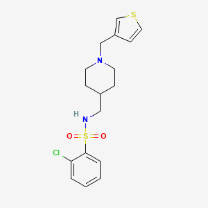 molecular formula C17H21ClN2O2S2 B2628705 2-chloro-N-((1-(thiophen-3-ylmethyl)piperidin-4-yl)methyl)benzenesulfonamide CAS No. 1234871-29-4