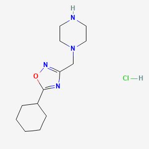 molecular formula C13H23ClN4O B2628720 1-[(5-Cyclohexyl-1,2,4-oxadiazol-3-yl)methyl]piperazine hydrochloride CAS No. 1423033-11-7