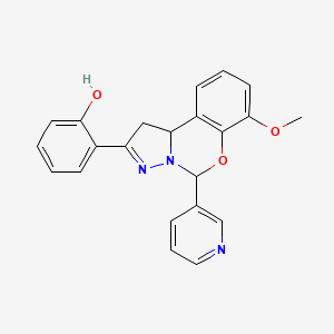 molecular formula C22H19N3O3 B2628739 2-(7-Methoxy-5-pyridin-3-yl-1,10b-dihydropyrazolo[1,5-c][1,3]benzoxazin-2-yl)phenol CAS No. 896620-05-6