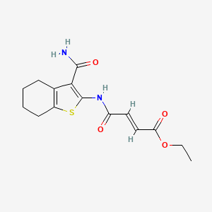 molecular formula C15H18N2O4S B2628747 (E)-乙基 4-((3-氨基甲酰基-4,5,6,7-四氢苯并[b]噻吩-2-基)氨基)-4-氧代丁-2-烯酸酯 CAS No. 85930-55-8