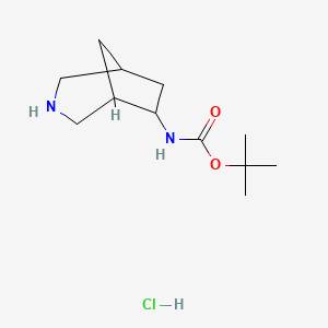 molecular formula C12H23ClN2O2 B2628749 叔丁基-N-(3-氮杂双环[3.2.1]辛-6-基)氨基甲酸酯；盐酸盐 CAS No. 2470435-77-7