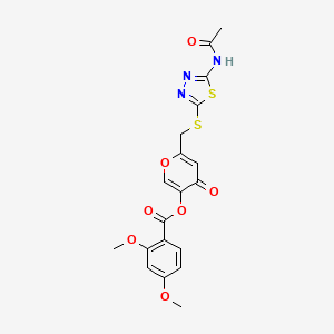 molecular formula C19H17N3O7S2 B2628755 6-(((5-acetamido-1,3,4-thiadiazol-2-yl)thio)methyl)-4-oxo-4H-pyran-3-yl 2,4-dimethoxybenzoate CAS No. 896014-75-8
