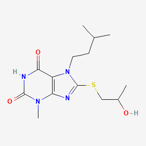 molecular formula C14H22N4O3S B2628770 8-((2-羟基丙基)硫)-7-异戊基-3-甲基-1H-嘌呤-2,6(3H,7H)-二酮 CAS No. 327169-31-3
