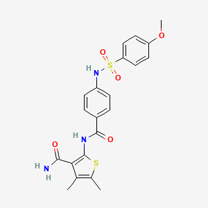 molecular formula C21H21N3O5S2 B2628772 2-(4-(4-Methoxyphenylsulfonamido)benzamido)-4,5-dimethylthiophene-3-carboxamide CAS No. 886912-90-9