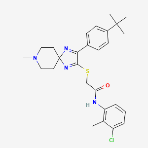 molecular formula C27H33ClN4OS B2628783 2-((3-(4-(叔丁基)苯基)-8-甲基-1,4,8-三氮杂螺[4.5]癸-1,3-二烯-2-基)硫代)-N-(3-氯-2-甲基苯基)乙酰胺 CAS No. 1189680-41-8