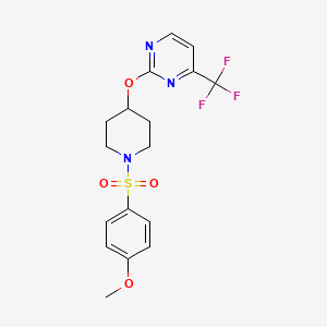 molecular formula C17H18F3N3O4S B2628789 2-{[1-(4-Methoxybenzenesulfonyl)piperidin-4-yl]oxy}-4-(trifluoromethyl)pyrimidine CAS No. 2380080-25-9