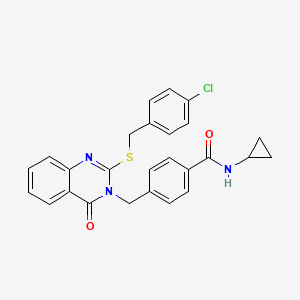 molecular formula C26H22ClN3O2S B2628800 4-((2-((4-氯苄基)硫代)-4-氧代喹唑啉-3(4H)-基)甲基)-N-环丙基苯甲酰胺 CAS No. 1115549-52-4