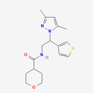 molecular formula C17H23N3O2S B2628827 N-(2-(3,5-二甲基-1H-吡唑-1-基)-2-(噻吩-3-基)乙基)四氢-2H-吡喃-4-甲酰胺 CAS No. 2034492-45-8