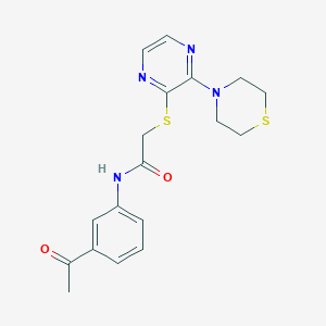 molecular formula C18H20N4O2S2 B2628837 N-(3-乙酰苯基)-2-((3-硫代吗啉并吡嗪-2-基)硫代)乙酰胺 CAS No. 1226458-84-9