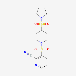 molecular formula C15H20N4O4S2 B2628843 3-(4-Pyrrolidin-1-ylsulfonylpiperidin-1-yl)sulfonylpyridine-2-carbonitrile CAS No. 2223922-30-1