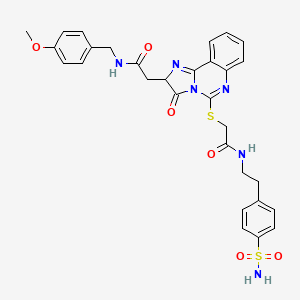 molecular formula C30H30N6O6S2 B2628895 2-(5-{[2-({2-[4-(aminosulfonyl)phenyl]ethyl}amino)-2-oxoethyl]thio}-3-oxo-2,3-dihydroimidazo[1,2-c]quinazolin-2-yl)-N-(4-methoxybenzyl)acetamide CAS No. 1173762-07-6