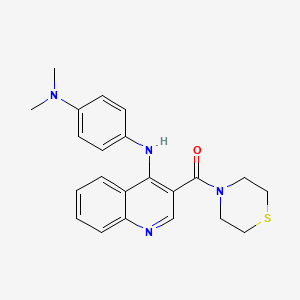 molecular formula C22H24N4OS B2628897 （4-((4-(二甲氨基)苯基)氨基)喹啉-3-基)(硫代吗啉)甲酮 CAS No. 1358236-34-6