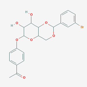 molecular formula C21H21BrO7 B2628898 1-(4-(((2S,4aR,6S,7R,8R,8aS)-2-(3-溴苯基)-7,8-二羟基己氢吡喃并[3,2-d][1,3]二噁英-6-基)氧基)苯基)乙酮 CAS No. 1024591-56-7