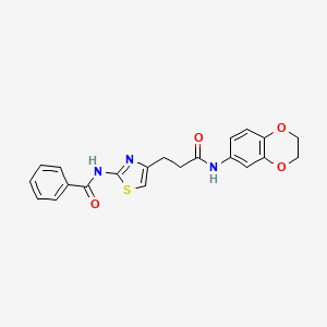 molecular formula C21H19N3O4S B2628910 N-(4-(3-((2,3-dihydrobenzo[b][1,4]dioxin-6-yl)amino)-3-oxopropyl)thiazol-2-yl)benzamide CAS No. 1021227-45-1