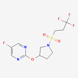molecular formula C11H13F4N3O3S B2628915 5-氟-2-((1-((3,3,3-三氟丙基)磺酰基)吡咯烷-3-基)氧基)嘧啶 CAS No. 2034390-30-0