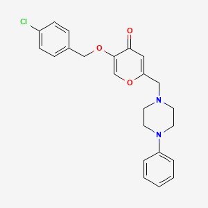 molecular formula C23H23ClN2O3 B2628916 5-[(4-Chlorophenyl)methoxy]-2-[(4-phenylpiperazin-1-yl)methyl]pyran-4-one CAS No. 898465-47-9