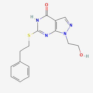 molecular formula C15H16N4O2S B2628925 1-(2-羟乙基)-6-(苯乙硫基)-1H-吡唑并[3,4-d]嘧啶-4(5H)-酮 CAS No. 1005296-14-9