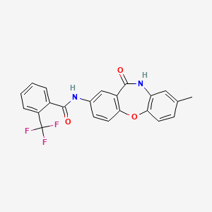 molecular formula C22H15F3N2O3 B2628926 N-(8-甲基-11-氧代-10,11-二氢二苯并[b,f][1,4]恶杂环-2-基)-2-(三氟甲基)苯甲酰胺 CAS No. 922109-33-9