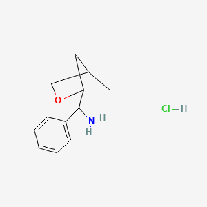 molecular formula C12H16ClNO B2628931 2-氧杂双环[2.1.1]己烷-1-基(苯基)甲胺；盐酸盐 CAS No. 2460749-86-2