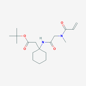 molecular formula C18H30N2O4 B2628940 Tert-butyl 2-[1-[[2-[methyl(prop-2-enoyl)amino]acetyl]amino]cyclohexyl]acetate CAS No. 2361698-48-6
