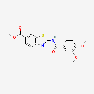molecular formula C18H16N2O5S B2628949 Methyl 2-(3,4-dimethoxybenzamido)benzo[d]thiazole-6-carboxylate CAS No. 946360-03-8
