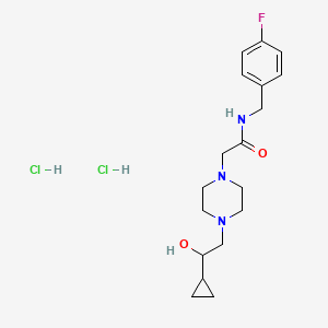 molecular formula C18H28Cl2FN3O2 B2628992 盐酸2-(4-(2-环丙基-2-羟乙基)哌嗪-1-基)-N-(4-氟苄基)乙酰胺 CAS No. 1421529-49-8