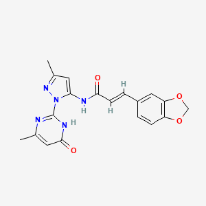 molecular formula C19H17N5O4 B2629002 (E)-3-(苯并[d][1,3]二氧杂环-5-基)-N-(3-甲基-1-(4-甲基-6-氧代-1,6-二氢嘧啶-2-基)-1H-吡唑-5-基)丙烯酰胺 CAS No. 1004638-71-4