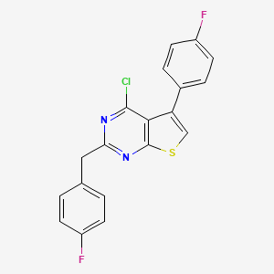 molecular formula C19H11ClF2N2S B2629004 4-Chloro-5-(4-fluorophenyl)-2-[(4-fluorophenyl)methyl]thieno[2,3-d]pyrimidine CAS No. 885460-40-2