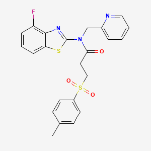 molecular formula C23H20FN3O3S2 B2629022 N-(4-氟苯并[d]噻唑-2-基)-N-(吡啶-2-基甲基)-3-甲苯磺酰基丙酰胺 CAS No. 886943-08-4