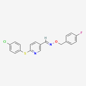 molecular formula C19H14ClFN2OS B2629031 6-[(4-氯苯基)硫代]烟酰醛 O-(4-氟苄基)肟 CAS No. 338967-03-6