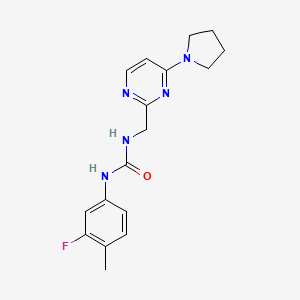 molecular formula C17H20FN5O B2629034 1-(3-Fluoro-4-methylphenyl)-3-((4-(pyrrolidin-1-yl)pyrimidin-2-yl)methyl)urea CAS No. 1797222-78-6