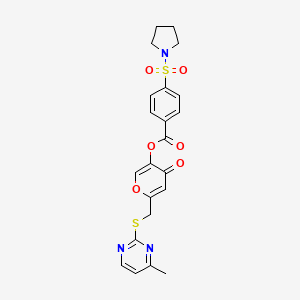 molecular formula C22H21N3O6S2 B2629051 6-{[(4-methylpyrimidin-2-yl)sulfanyl]methyl}-4-oxo-4H-pyran-3-yl 4-(pyrrolidine-1-sulfonyl)benzoate CAS No. 877637-69-9