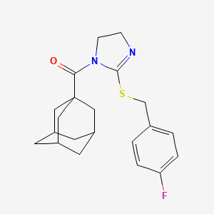 molecular formula C21H25FN2OS B2629056 1-Adamantyl-[2-[(4-fluorophenyl)methylsulfanyl]-4,5-dihydroimidazol-1-yl]methanone CAS No. 851865-52-6