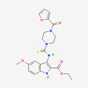molecular formula C22H24N4O5S B2629070 ethyl 3-({[4-(2-furoyl)piperazin-1-yl]carbonothioyl}amino)-5-methoxy-1H-indole-2-carboxylate CAS No. 866844-59-9