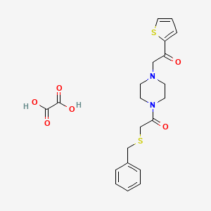 molecular formula C21H24N2O6S2 B2629072 2-(苄硫基)-1-(4-(2-氧代-2-(噻吩-2-基)乙基)哌嗪-1-基)乙酮草酸盐 CAS No. 1351588-01-6