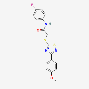 molecular formula C17H14FN3O2S2 B2629075 N-(4-氟苯基)-2-((3-(4-甲氧基苯基)-1,2,4-噻二唑-5-基)硫代)乙酰胺 CAS No. 864922-26-9