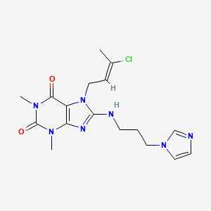 molecular formula C17H22ClN7O2 B2629115 (E)-8-((3-(1H-imidazol-1-yl)propyl)amino)-7-(3-chlorobut-2-en-1-yl)-1,3-dimethyl-1H-purine-2,6(3H,7H)-dione CAS No. 1164500-33-7