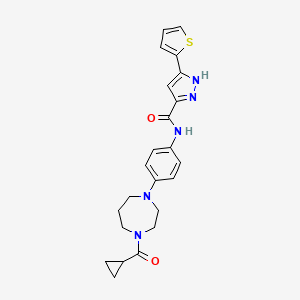 molecular formula C23H25N5O2S B2629118 N-(4-(4-(cyclopropanecarbonyl)-1,4-diazepan-1-yl)phenyl)-3-(thiophen-2-yl)-1H-pyrazole-5-carboxamide CAS No. 1298062-13-1