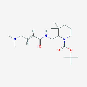 molecular formula C19H35N3O3 B2629122 Tert-butyl 2-[[[(E)-4-(dimethylamino)but-2-enoyl]amino]methyl]-3,3-dimethylpiperidine-1-carboxylate CAS No. 2411327-12-1