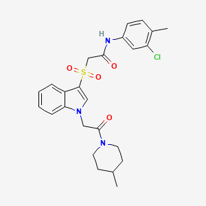 N-(3-chloro-4-methylphenyl)-2-((1-(2-(4-methylpiperidin-1-yl)-2-oxoethyl)-1H-indol-3-yl)sulfonyl)acetamide