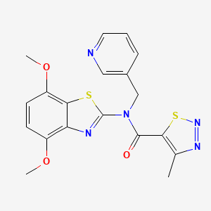 molecular formula C19H17N5O3S2 B2629146 N-(4,7-二甲氧基苯并[d]噻唑-2-基)-4-甲基-N-(吡啶-3-基甲基)-1,2,3-噻二唑-5-甲酰胺 CAS No. 1171669-61-6