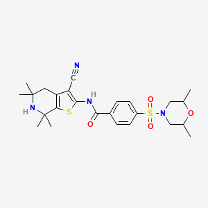 molecular formula C25H32N4O4S2 B2629152 N-(3-cyano-5,5,7,7-tetramethyl-4,5,6,7-tetrahydrothieno[2,3-c]pyridin-2-yl)-4-((2,6-dimethylmorpholino)sulfonyl)benzamide CAS No. 681438-97-1