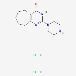 molecular formula C13H22Cl2N4O B2629159 2-(Piperazin-1-yl)-3,5,6,7,8,9-hexahydro-4H-cyclohepta[d]pyrimidin-4-one dihydrochloride CAS No. 2137960-05-3