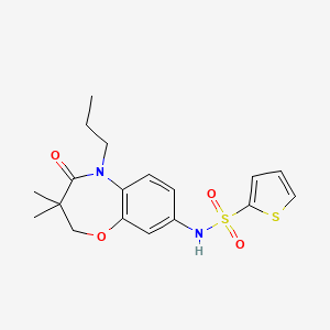 molecular formula C18H22N2O4S2 B2629163 N-(3,3-dimethyl-4-oxo-5-propyl-2,3,4,5-tetrahydrobenzo[b][1,4]oxazepin-8-yl)thiophene-2-sulfonamide CAS No. 922124-11-6