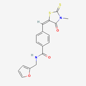 molecular formula C17H14N2O3S2 B2629170 (E)-N-(呋喃-2-基甲基)-4-((3-甲基-4-氧代-2-硫代噻唑烷-5-亚甲基)甲基)苯甲酰胺 CAS No. 854002-39-4