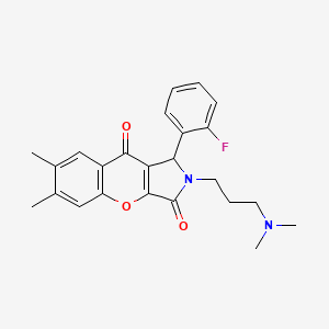 molecular formula C24H25FN2O3 B2629172 2-(3-(Dimethylamino)propyl)-1-(2-fluorophenyl)-6,7-dimethyl-1,2-dihydrochromeno[2,3-c]pyrrole-3,9-dione CAS No. 879922-06-2