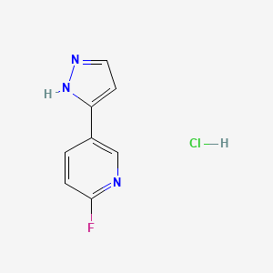 molecular formula C8H7ClFN3 B2629175 2-Fluoro-5-(1H-pyrazol-5-yl)pyridine;hydrochloride CAS No. 2377035-55-5
