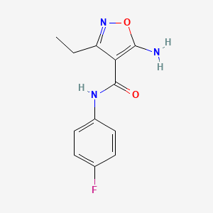 molecular formula C12H12FN3O2 B2629204 5-amino-3-ethyl-N-(4-fluorophenyl)-1,2-oxazole-4-carboxamide CAS No. 632291-87-3