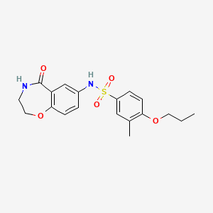molecular formula C19H22N2O5S B2629226 3-methyl-N-(5-oxo-2,3,4,5-tetrahydrobenzo[f][1,4]oxazepin-7-yl)-4-propoxybenzenesulfonamide CAS No. 926032-72-6