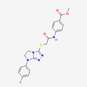 molecular formula C20H18FN5O3S B2629240 4-(2-((7-(4-氟苯基)-6,7-二氢-5H-咪唑并[2,1-c][1,2,4]三唑-3-基)硫代)乙酰氨基)苯甲酸甲酯 CAS No. 921788-90-1